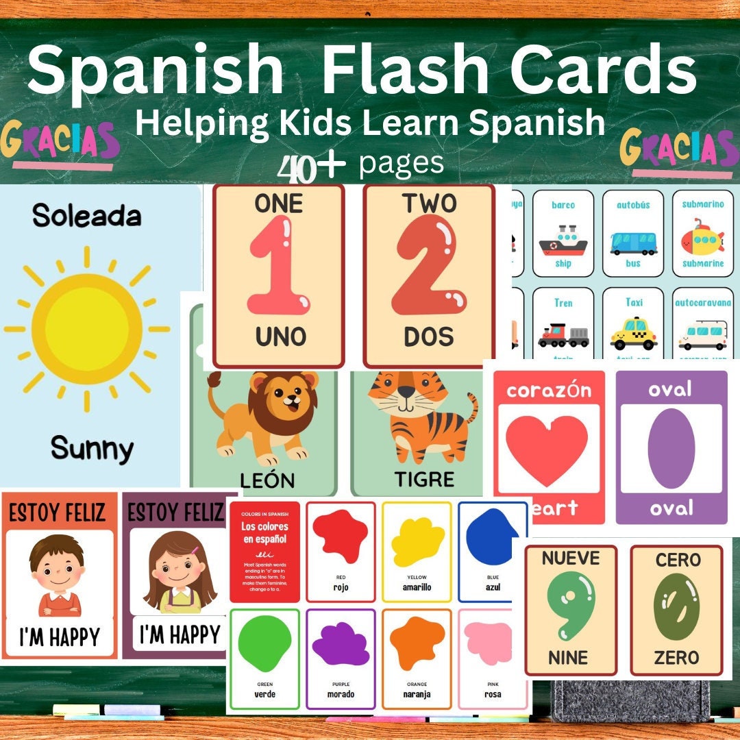 Kids Spanish Flashcards Bundle Instant Download Kids - Etsy