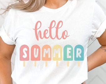 Chemise d'été bonjour pour elle, t-shirt de plage d'été bonjour, t-shirt crème glacée d'été, cadeau de chemise d'amant de plage, cadeau de tshirt de crème glacée d'amant d'été