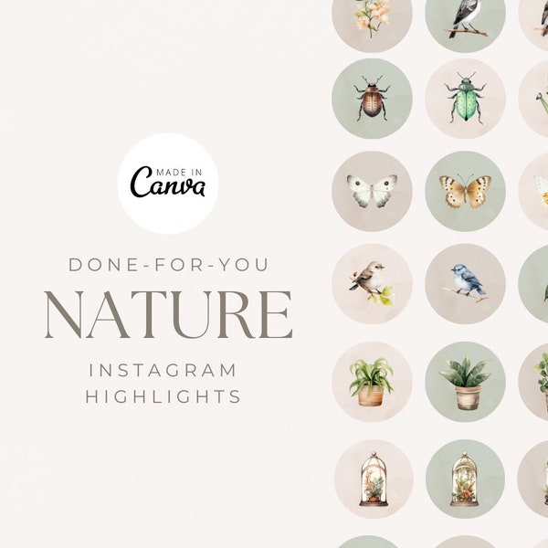 50 Nature Instagram Covers, Instagram Story Highlight Icons, IG Story Icons, Green Aesthetic, Butterfiles, Bugs, Flowers, Leaves, Birds