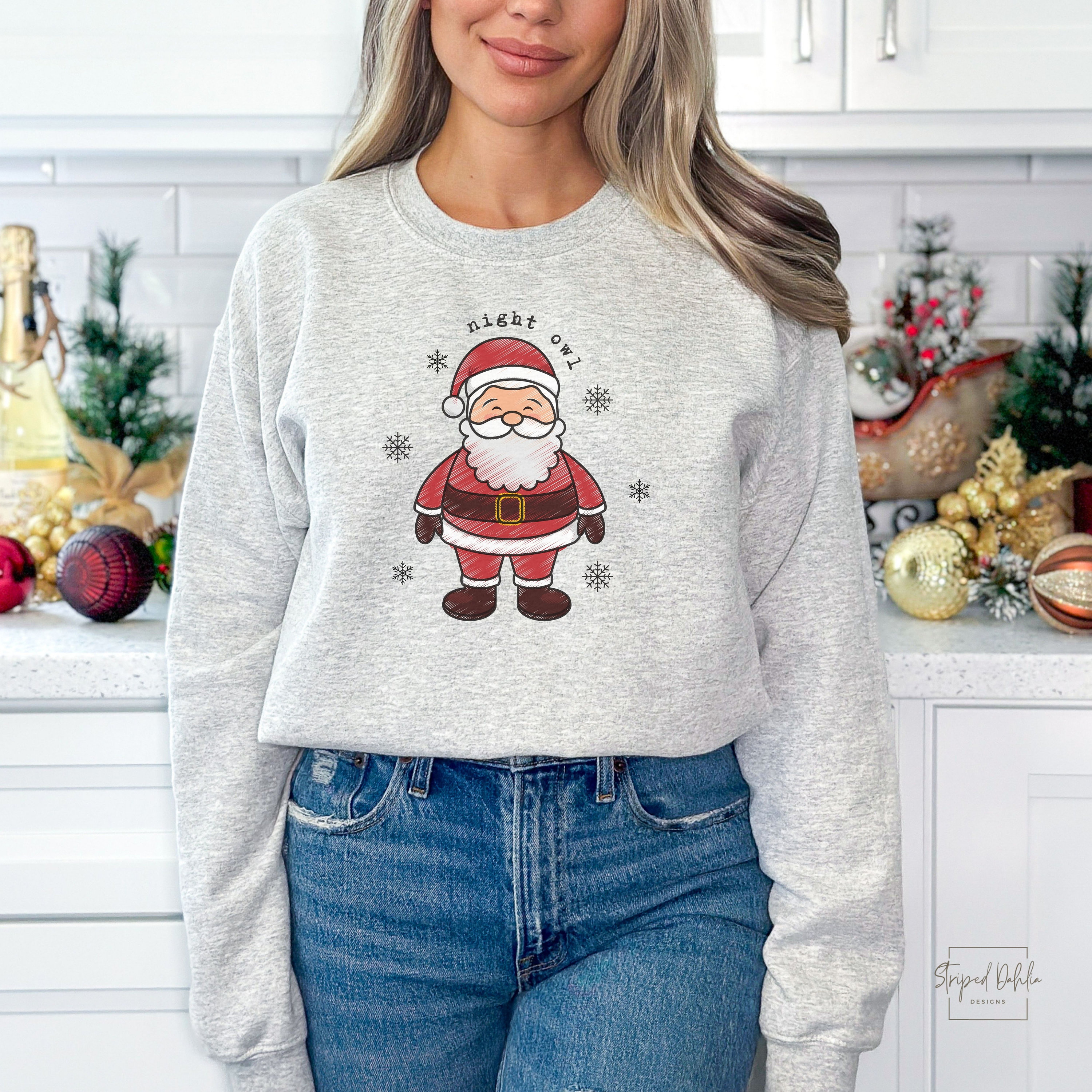 Night Owl Santa Sweatshirt | Funny Christmas Sweater | Xmas Crewneck | Trendy Christmas Sweater | Gi