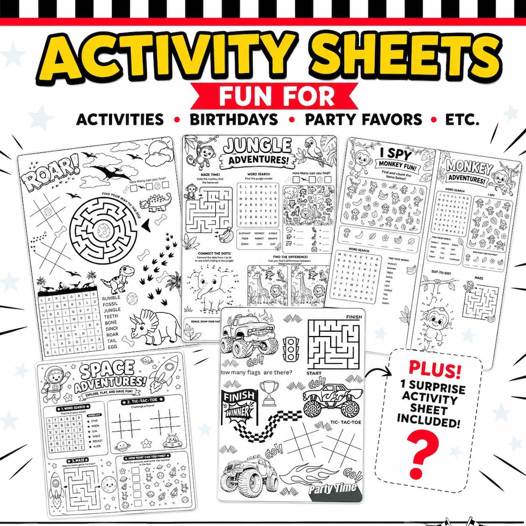 Printable Activity Sheets Bundle for Kids Party Games PDF - Etsy