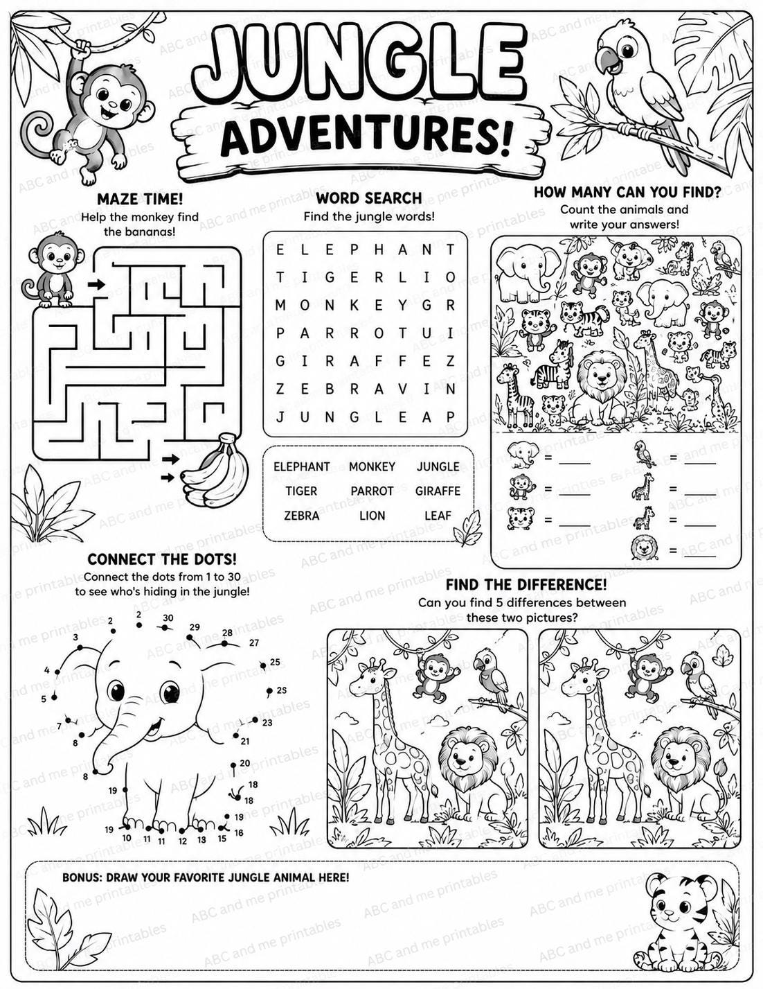 Printable Activity Sheets Bundle for Kids Party Games PDF - Etsy