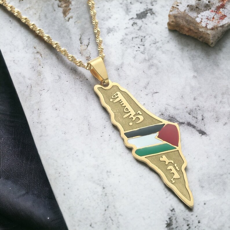 Palestine Map Necklace Flag of Palestine Charm Pendant Etsy
