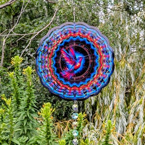 8&quot; Hummingbird Wind Spinner with Crystal Drop – Vibrant Garden & Patio Décor | Free Shipping