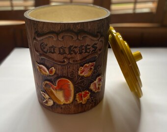 Vintage Treasure Craft Ceramic Cookie Jar - Yellow Lid - Faux Wood