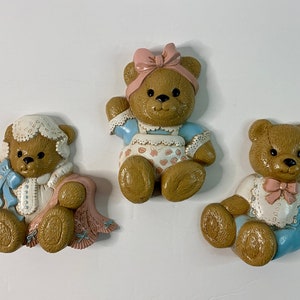 Vintage Burwood Teddy Bear Wall Plaques - Set of 3 - Nursery Decor