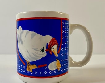 Vintage Chicken Mug - Mother Chicken & Baby - White Goose - Coffee Cup, Mug