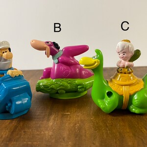 Vintage The Flintstones Rolling Toy Figures - Fred, Bam Bam, Dino Dinosaur