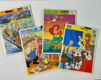 Vintage Disney&#39;s Frame Tray Puzzle - Little Mermaid - Dalmatians - Oliver - Rescuers - 1980s, 1990&#39;s