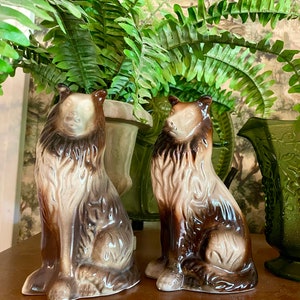Vintage Pair of Collie Dog Figurines - Brown Dog - Lassie style Figurines - BRAZIL - Home Decor