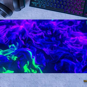 Neon Smokel Abstract Gaming Desk Pad, Art Gaming Mouse Pad, Smoke Gaming Desk Mat, Neon Desk Decoration,Mouxe Pad XXL, Gamer Play Mat