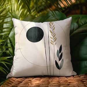 Boho Abstract Pillow, Leaf Nature Minimalistic Pillow, Floral Black Gold Cushion, Artistic Custom Pillow, Home Decoration Pillow