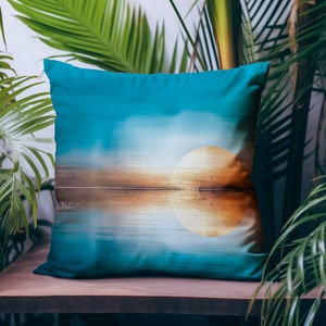 Artistic Sunrise Nature Pillow, Abstract Sunrise Pillow, Ocean Sun Nature Cushion, 4 Sizes Pillow, Modern Farmhouse Decor, Painting