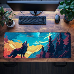 Tappetino da gioco Wolf TCG, tappetino da gioco di carte, decorazione da scrivania Wolf Art, regali da ufficio Wolf, regalo per amanti dei lupi, tappetino da scrivania Wolf Mousepad
