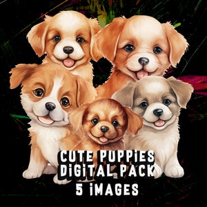Dogs Clipart Bundle | 5 Cute Dog PNG Printable, Dogs for Card Making, Printing, Paper Craft, Sublimation - Commercial Use