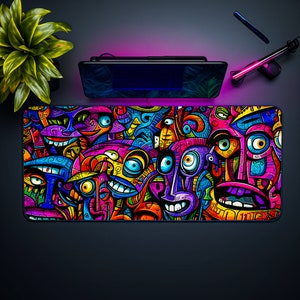 Gaming Mousepad Artwok, Creative Space, Graffiti Style Artistic Modern Mousepad, Cartoon Design Pattern, Mousepad for Gaming and Work