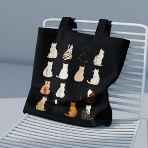 Cat Tote Bag – Whimsical Cat Lover Bag Funny Cat Book Tote Cats and Books Reusable Bag Cat Lover Gifts Cats silhouette Shopping Bag