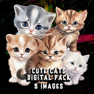 Cats Clipart Bundle | 5 PNG Cute Cats PNG Perfect for Card Making, Printing, Digital Paper Craft - Transparent - Commercial Use