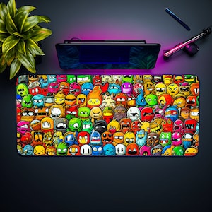 Cartoon emotes Mousepad Gaming Originele muismat Graffiti-emotes Kleurrijk modern decor Grappige emoji's, Computerbureaumat en Grappige emoji's