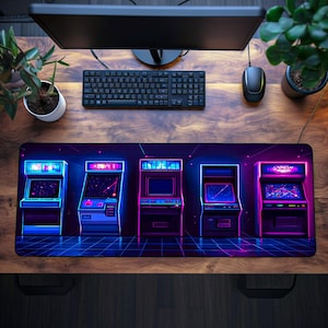 Retro Arcade Desk Mat - Gamer&#39;s Office Accessory, Vintage Gaming Decor, Computer Mouse Pad, Gift for Gamers, Video Game Lovers 70&#39;s 80&#39;s