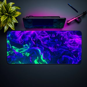 NeonColorful Abstract Gaming Desk Pad,Led Light Gaming Mouse Pad, Smoke Gaming Desk Mat, Neon Desk Decoration,Mouxe Pad XXL, Gamer Play Mat