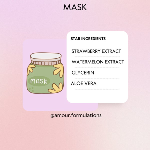 DIY Aardbei Meloen jelly masker Digitale PDF Formule, Gezichtsmasker, masker met aardbei, Huidverzorgingsformule, Huidverzorging, masker met zoethoutwortel,