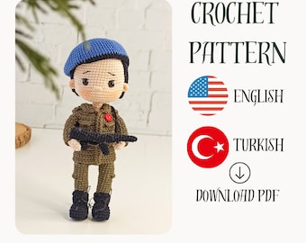 Soldier crochet pattern, Amigurumi soldier, soldier in uniform crochet pattern, soldier Man,