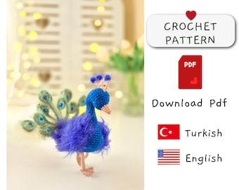 Patrón de pavo real a crochet, patrón de pavo real a crochet amigurumi, pavo real amigurumi, llavero de pavo real, juguetes de pavo real,