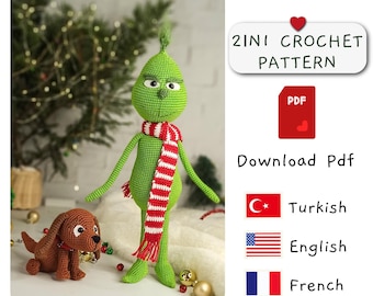Crochet Amigurumi The christmas thief,Crochet green villain, Amigurumi Christmas, Crochet Christmas,Christmas pattern, Green snow creature