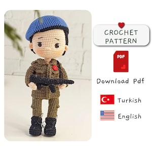 Patrón de crochet de soldado, soldado amigurumi, patrón de crochet de soldado en uniforme, hombre soldado,