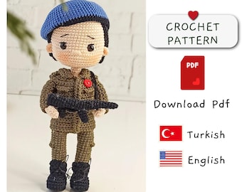 Soldier crochet pattern, Amigurumi soldier, soldier in uniform crochet pattern, soldier Man,