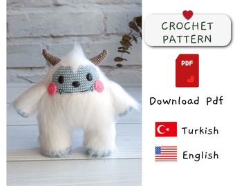Bigfoot yeti yoko monster crochet pattern, Amigurumi monster,