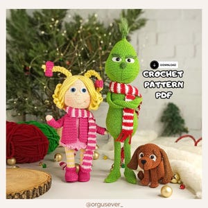 Patrón de crochet amigurumi de ladrón navideño en PDF - Muñeca villana verde