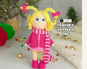 Świąteczna lalka amigurumi Cindy wzór szydełkowy, dziewczyna amigurumi (wzór PDF)