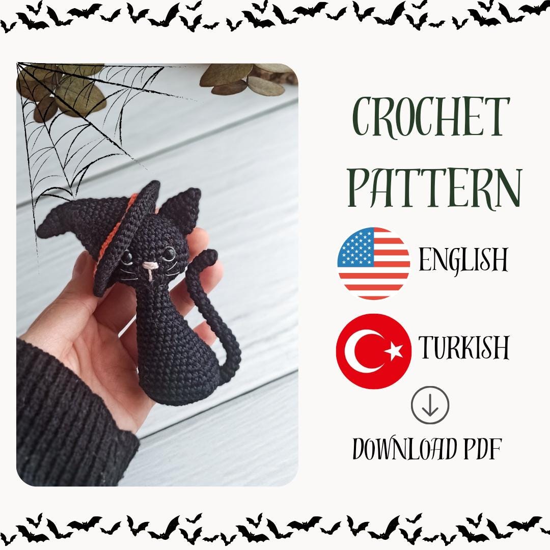 Cat Crochet Pattern, Black Cat Pattern, Helloween Cat Pattern, Cat Toys
