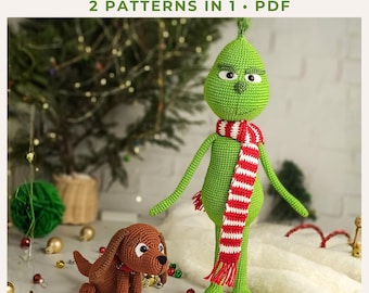 Szydełkowy Amigurumi Świąteczny złodziej,Szydełkowy zielony złoczyńca, Amigurumi Boże Narodzenie, Szydełkowe Boże Narodzenie,Wzór świąteczny, Zielony śnieżny stwór