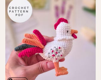 Rooster amigurumi crochet pattern, crochet rooster,rooster tutorial,amigurumi rooster,rooster keychain