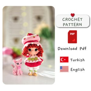 Strawberry Girl Crochet Patterm,Strawberry doll,sweet girl Crochet pattern,cat pattern,crochet cat,amigurumi cat