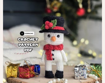 Kerstamigurumi sneeuwpop haakpatroon pdf, kerstsneeuwpop speelgoedzelfstudie, beginnersvriendelijk vakantiehaakpatroon, doe-het-zelf kerstcadeau