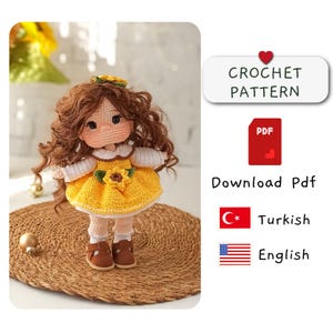 Amigurumi Crochet doll Pattern, Crochet Doll pattern,Amigurumi doll, crochet doll,Sweet Doll, Amigurumi doll pattern, sunflower