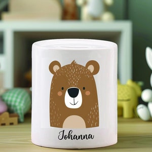 Kinder Spardose personalisiert mit Name und Tiere | Keramik Sparschwein | Geschenk Geburt Taufe Taufgeschenk Baby Geschenk Geldgeschenk