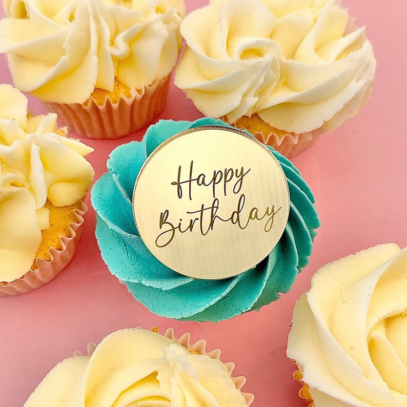 5 X Happy Birthday Cake Toppers Birthday Cake Charms Gold Silver Gold