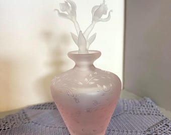 Royal Limited Crystal Frosted Pink Flowers Perfume Bottle with Tulip Stopper