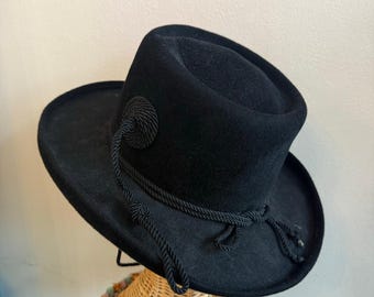 1950s Black Felt Gaucho Hat - Vintage Wide Brim Western Hat
