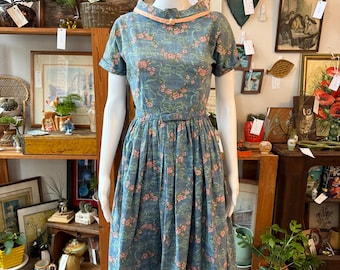 Late 1940s / Early 1950s Carole King Floral Day Dress