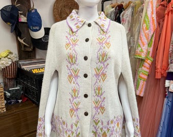 1970s Montgomery Ward Floral Knit Cape Sweater
