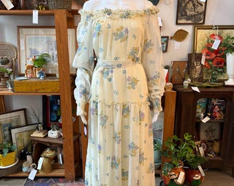 1970s Handmade Prairie Floral Maxi Dress