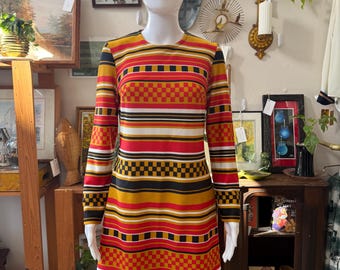 Mod Stripe & Checker Print Dress