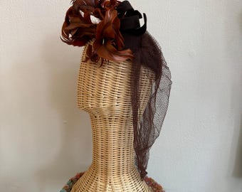 1930s / 1940s New York Creation Burgundy Feather Cocktail Hat