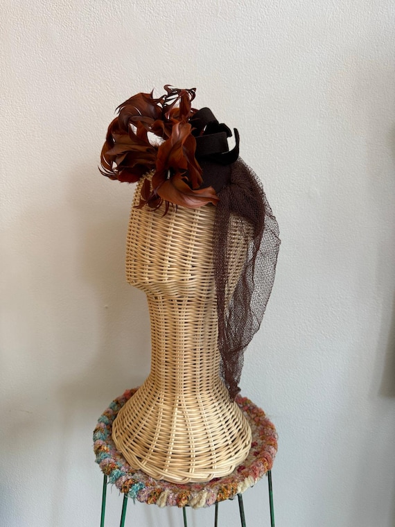 1930s / 1940s New York Creation Burgundy Feather Cocktail Hat